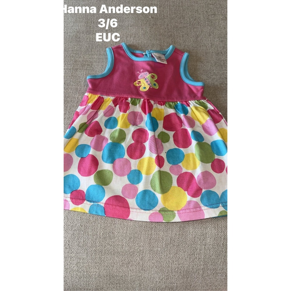 Hanna Andersson Tank Dress Baby Girl 3-6 Months Pink Polka Dot Butterfly EUC